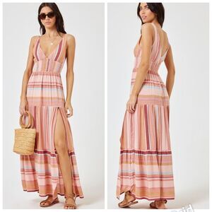 L*Space Lilikoi Maxi Dress Santa Monica Stripe Smocked Waist Medium NWoT